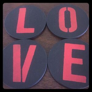 🐢Love, hand painted coasters (4 total)